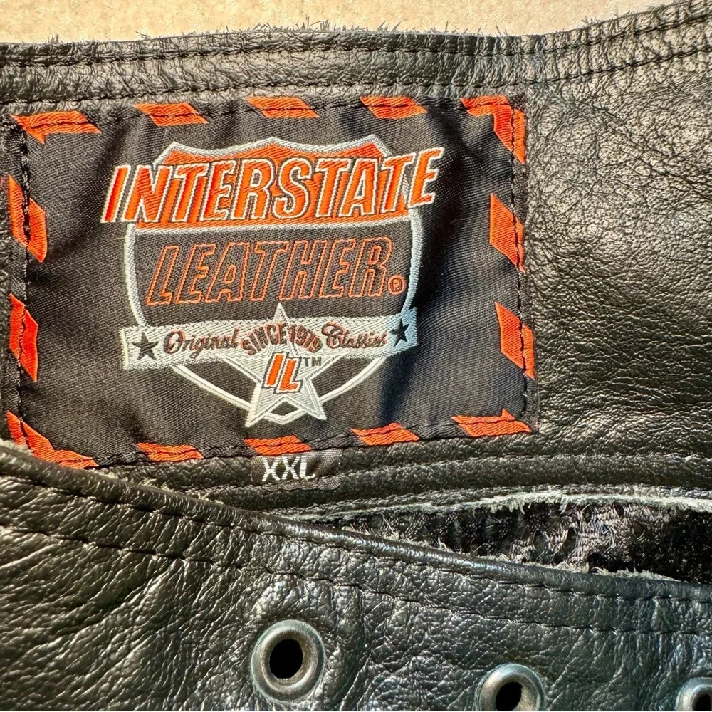 Interstate Leather Mens Black Biker Motorcycle Chaps Braided Detail XXL